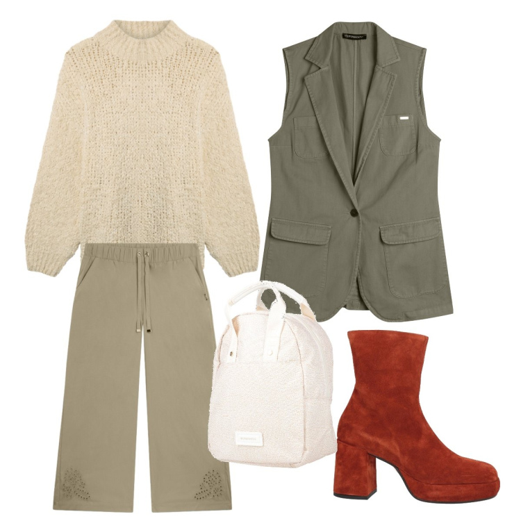 Outfit donna - Ricamo floreale. Stile Military per Tutti i giorni. Abbinamento con zaini, stivaletti, pullovers, gilet, pantaloni.
