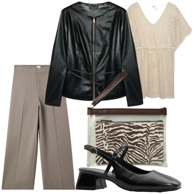 Outfit donna - Casual skin. Stile Casual per Ufficio. Abbinamento con décolleté, pantaloni, pochette, caftani, blazer.