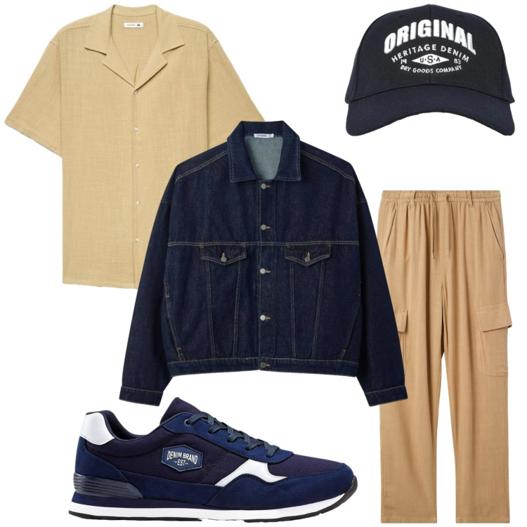 Outfit uomo - Casual. Stile Casual per Tutti i giorni. Abbinamento con sneakers, pantaloni cargo, cappotti, cappelli con visiera, camicie a manica corta.