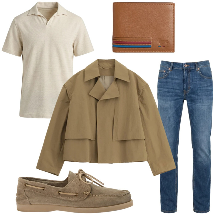 Outfit uomo - Trench style. Stile Casual per Tutti i giorni. Abbinamento con cappotti, portafogli, jeans, scarpe stringate, polo.
