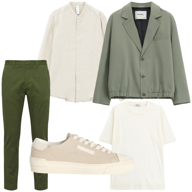 Outfit uomo - Look primaverile. Stile Trendy per Tutti i giorni. Abbinamento con camicie, giacche, t-shirt, sneakers, pantaloni.