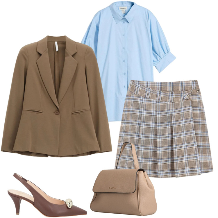 Outfit donna - Quadretti per tutti i giorni. Stile Bon Ton per Ufficio. Abbinamento con zaini, décolleté, camicie, blazer, gonne.