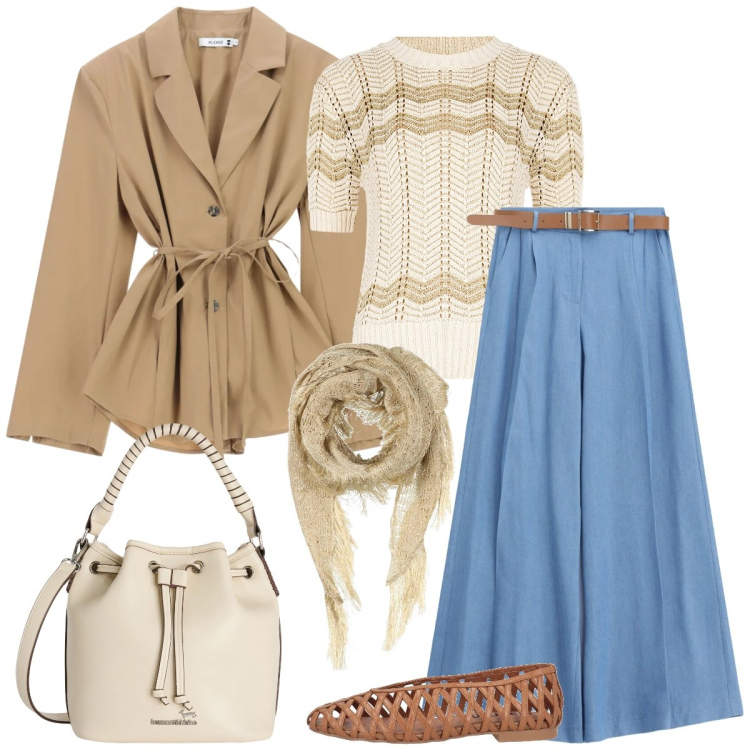 Outfit donna - Jeans easy. Stile Casual per Tutti i giorni. Abbinamento con stole, ballerine, jeans, t-shirt, blazer, borse a secchiello.