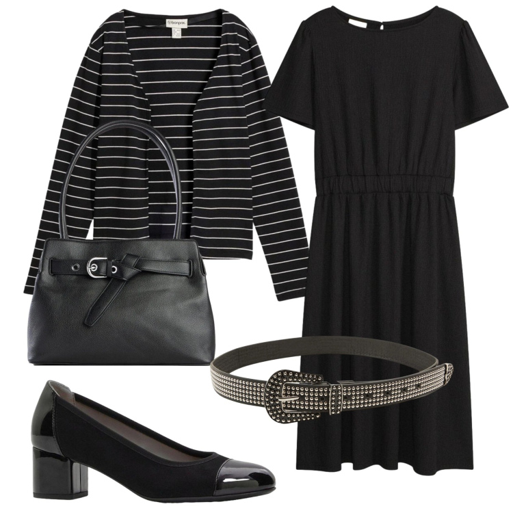 Outfit donna - Total look #2387787. Stile Bon Ton per Ufficio. Abbinamento con cardigans, borse a mano, décolleté, vestiti, cinture.
