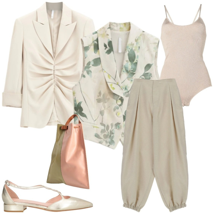 Outfit donna - Il Fascino del Volume Ballon. Stile Chic per Serata fuori. Abbinamento con zaini, ballerine, body, pantaloni, gilet, blazer.