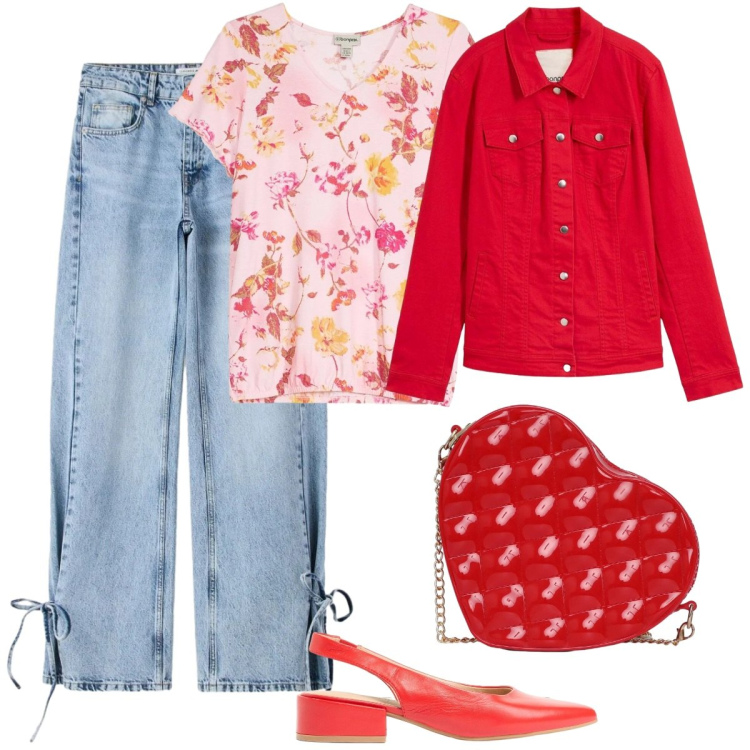 Outfit donna - I fiori diventano poesia da indossare. Stile Romantica per Tutti i giorni. Abbinamento con décolleté, blazer, bluse, borse a tracolla, jeans.