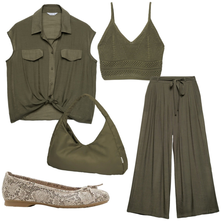 Outfit donna - Total look #2387807. Stile Trendy per Tutti i giorni. Abbinamento con ballerine, pantaloni, camicie a manica corta, canottiere, borse a spalla.