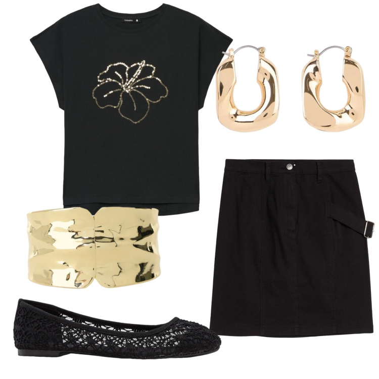 Outfit donna - Total look #2387808. Stile Basic per Serata fuori. Abbinamento con gonne, ballerine, orecchini, t-shirt, braccialetti.