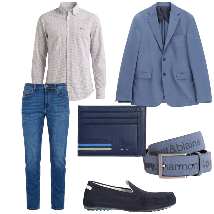 Outfit uomo - Look sportivo ricercato. Stile Urban per Ufficio. Abbinamento con giacche, scarpe stringate, cinture, portafogli, camicie, jeans.