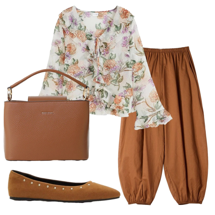 Outfit donna - Total look #2387810. Stile Trendy per Tutti i giorni. Abbinamento con bluse, ballerine, pantaloni, borse a secchiello.