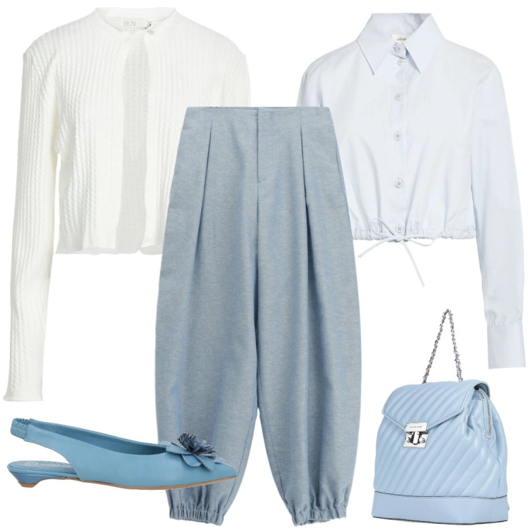 Outfit donna - Sussurri di Ghiaccio e Polvere di Zucche. Stile Casual chic per Ufficio. Abbinamento con cardigans, zaini, ballerine, camicie, pantaloni.
