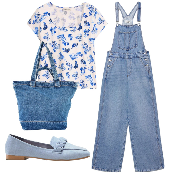 Outfit donna - Total look #2387823. Stile Casual per Tutti i giorni. Abbinamento con mocassini, maglieria, shopping bag, salopette.