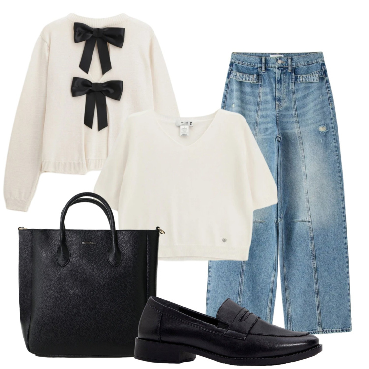 Outfit donna - Total look #2387827. Stile Bon Ton per Ufficio. Abbinamento con mocassini, jeans, borse a tracolla, maglieria, maglieria.