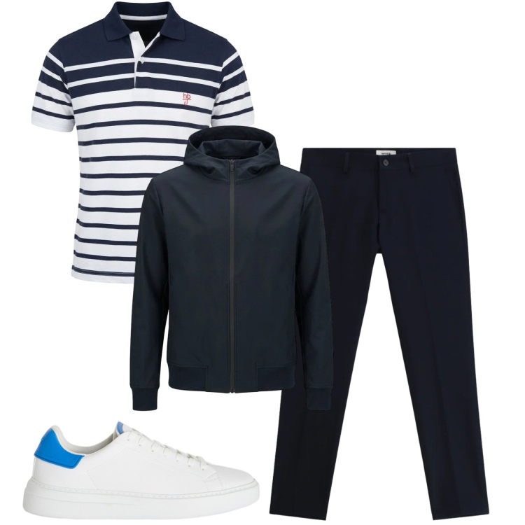 Outfit uomo - Total look #2387831. Stile Trendy per Tutti i giorni. Abbinamento con pantaloni, sneakers, polo, bomber.