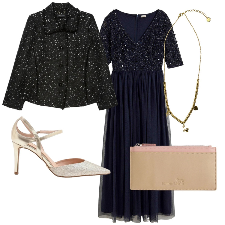 Outfit donna - Total look #2387832. Stile Glamour per Cerimonia. Abbinamento con vestiti, blazer, portafogli, décolleté, ciondoli.