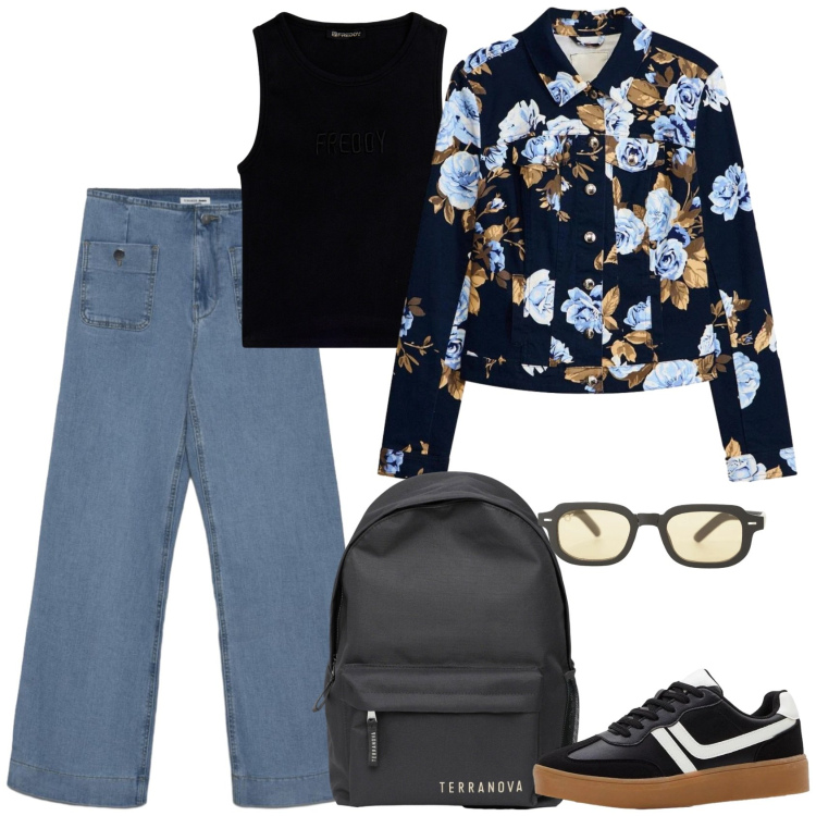 Outfit donna - Il giubbotto. Stile Casual per Scuola/Università. Abbinamento con sneakers, blazer, jeans, zaini, occhiali da sole, top.