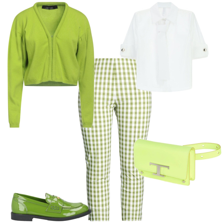 Outfit donna - Vintage retro ufficio tempo libero. Stile Vintage retrò per Tutti i giorni. Abbinamento con cardigans, marsupi, leggings, mocassini, camicie.