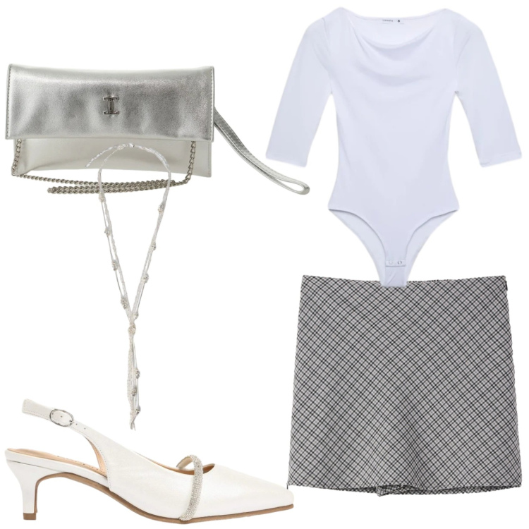 Outfit donna - La mini a quadri. Stile Mannish per Tutti i giorni. Abbinamento con décolleté, borse a tracolla, collane, gonne, t-shirt.