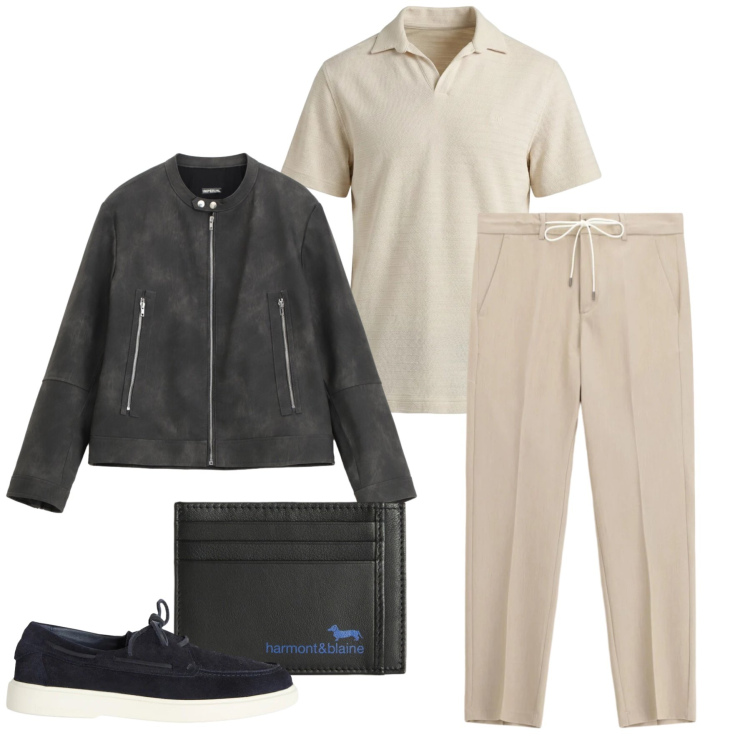 Outfit uomo - Eleganza primaverile. Stile Trendy per Ufficio. Abbinamento con pantaloni, giacche, scarpe stringate, portafogli, polo.
