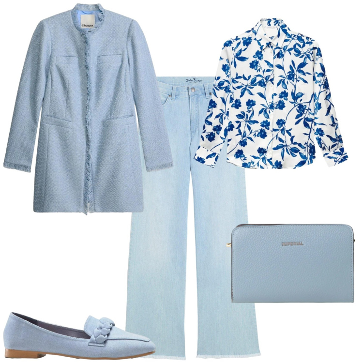 Outfit donna - Casual chic ufficio tempo libero. Stile Casual chic per Tutti i giorni. Abbinamento con jeans, mocassini, blazer, camicie, borse a tracolla.