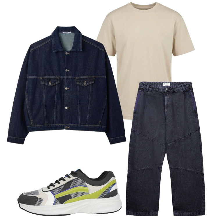 Outfit uomo - Total look #2387881. Stile Casual per Tutti i giorni. Abbinamento con sneakers, jeans dritti, cappotti, t-shirt.