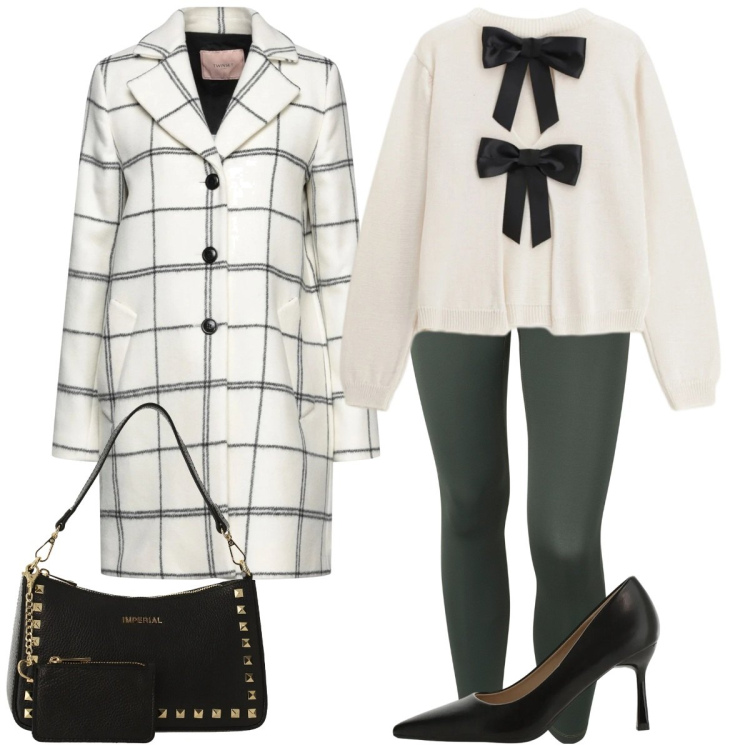 Outfit donna - Quadretti. Stile Chic per Tutti i giorni. Abbinamento con cappotti, maglieria, décolleté, borse a spalla, leggings.