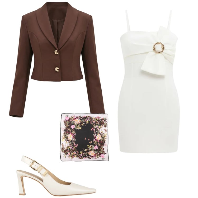 Outfit donna - Chic serata evento speciale. Stile Chic per Serata fuori. Abbinamento con sciarpe, décolleté, blazer, vestiti corti.