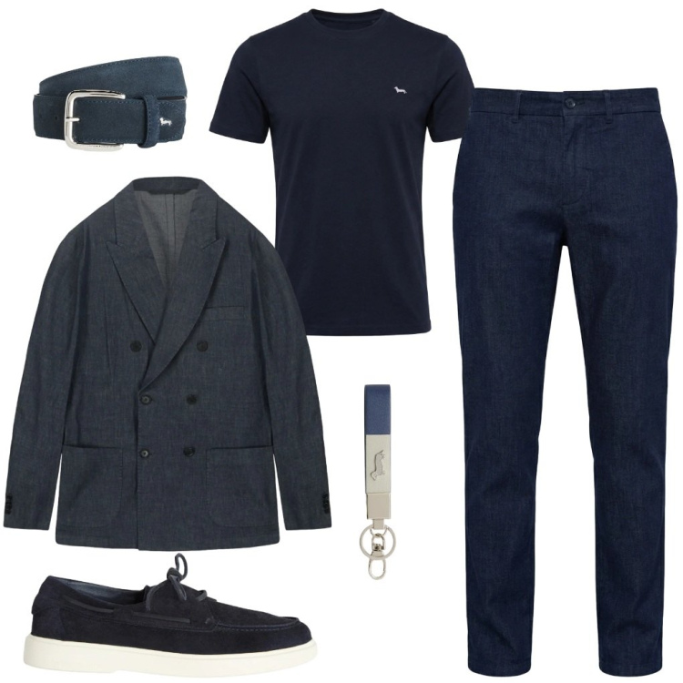 Outfit uomo - #Blue.sky. Stile Business/Elegante per Cerimonia. Abbinamento con portachiavi, scarpe stringate, cinture, t-shirt, pantaloni chino, giacche.