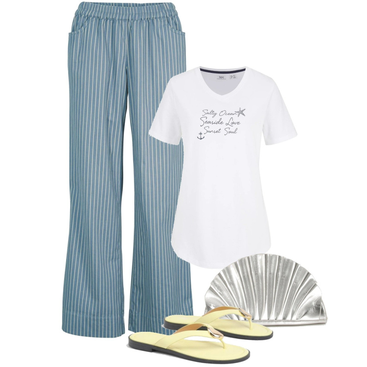 Outfit femme - Bord de mer. Style Basique pour Tous les jours. Assortir avec tuniques, robes, pochette, tong.