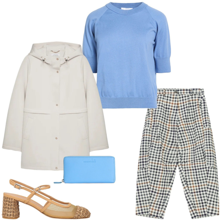 Outfit donna - I quadretti per tutti i giorni. Stile Trendy per Tutti i giorni. Abbinamento con décolleté, pullovers, pantaloni a palazzo, blazer, portafogli.