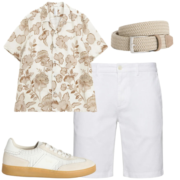 Outfit uomo - Al lago. Stile Trendy per Tutti i giorni. Abbinamento con camicie a manica corta, cinture, sneakers, bermuda.