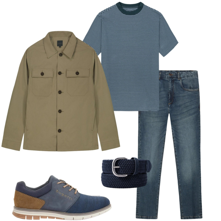 Outfit uomo - Urban primaverile. Stile Urban per Tutti i giorni. Abbinamento con scarpe stringate, jeans, cappotti, cinture, t-shirt.