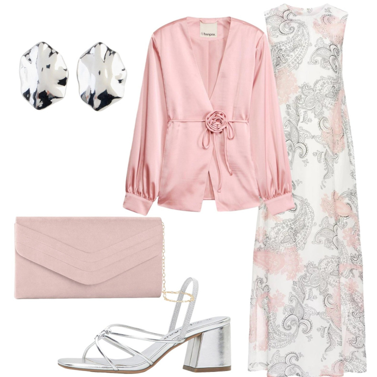 Outfit donna - Cerimonia Curvy style. Stile Chic per Cerimonia. Abbinamento con vestiti lunghi, blazer, pochette, orecchini, sandali col tacco.