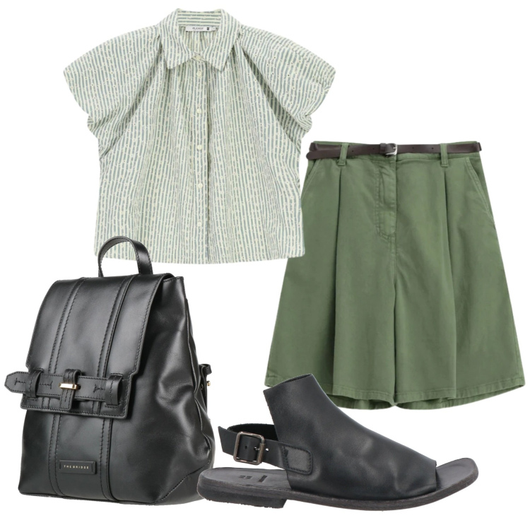 Outfit donna - Total look #2387972. Stile Urban per Ufficio. Abbinamento con sandali in pelle, zaini, shorts, camicie a manica corta.