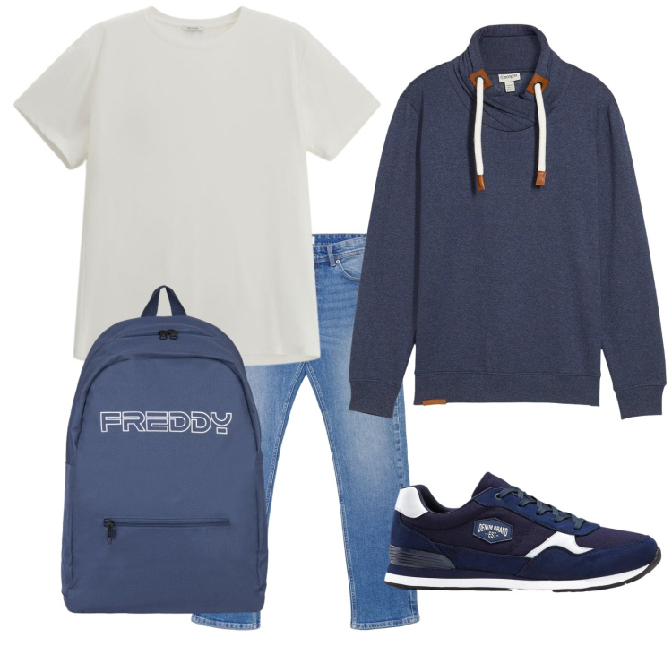 Outfit uomo - Total look #2387974. Stile Urban per Tutti i giorni. Abbinamento con sneakers, felpe, jeans, t-shirt, borse sportive.