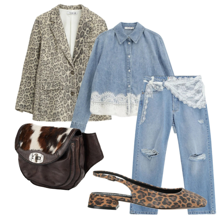 Outfit donna - Total look #2387977. Stile Trendy per Tutti i giorni. Abbinamento con marsupi, ballerine, blazer, jeans strappati, camicie.