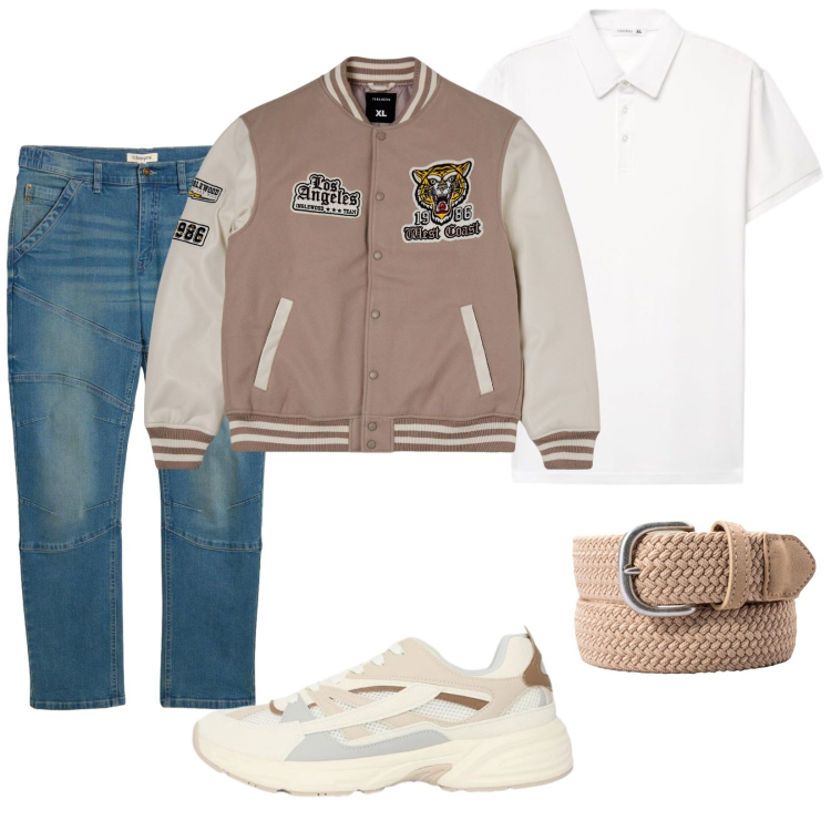 Outfit uomo - Sono così. Stile Trendy per Tutti i giorni. Abbinamento con jeans dritti, sneakers, polo, bomber, cinture.