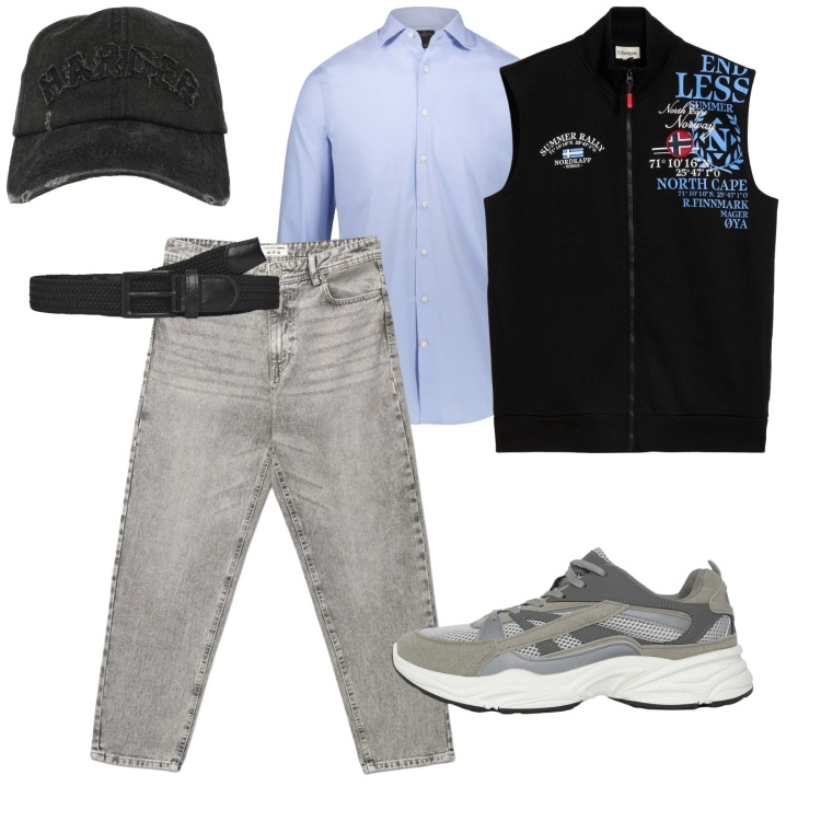 Outfit uomo - Total look #2388003. per Tutti i giorni. Abbinamento con gilet, cinture, sneakers, jeans, cappelli con visiera, camicie.