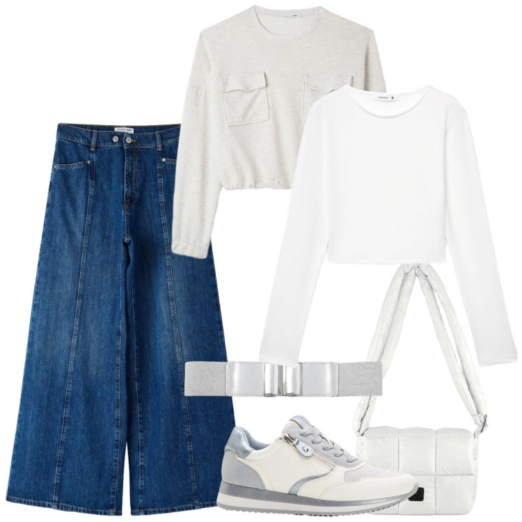 Outfit donna - Total look #2388011. Stile Casual chic per Tutti i giorni. Abbinamento con sneakers, cinture, jeans, t-shirt, felpe, borse a spalla.