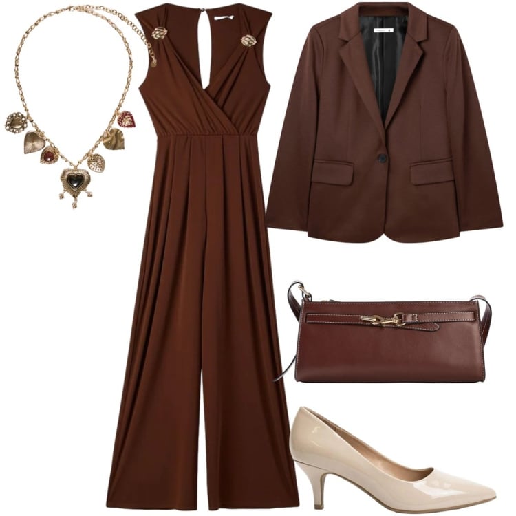 Outfit donna - Total look #2388013. Stile Chic per Serata fuori. Abbinamento con décolleté, borse a tracolla, tute, blazer, collane.