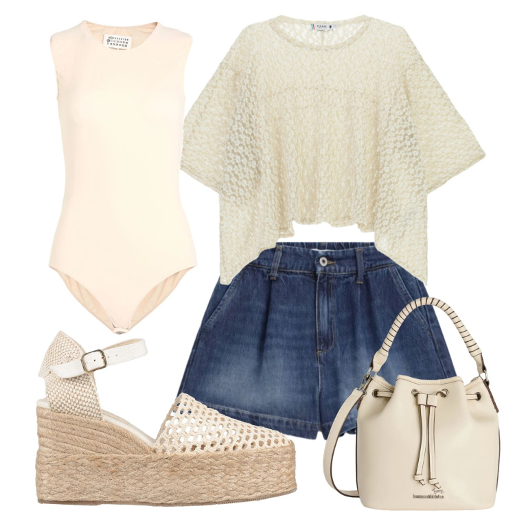 Outfit donna - Total look #2388019. Stile Casual per Tutti i giorni. Abbinamento con body, espadrillas, top, shorts, borse a secchiello.