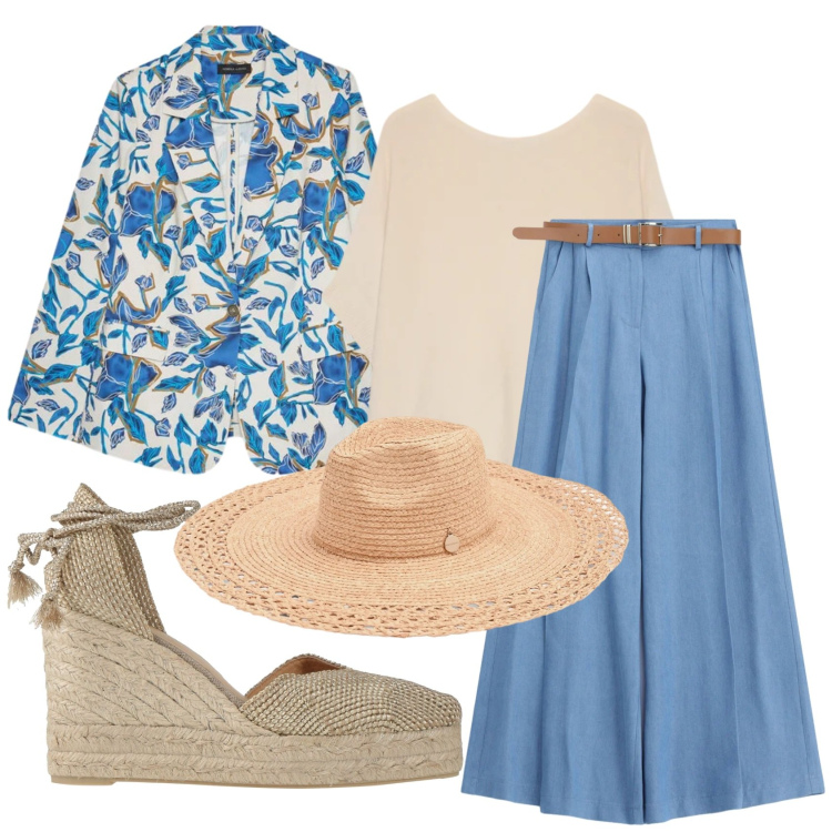 Outfit donna - Total look #2388020. Stile Bon Ton per Ufficio. Abbinamento con espadrillas, blazer, t-shirt, jeans, cappelli.
