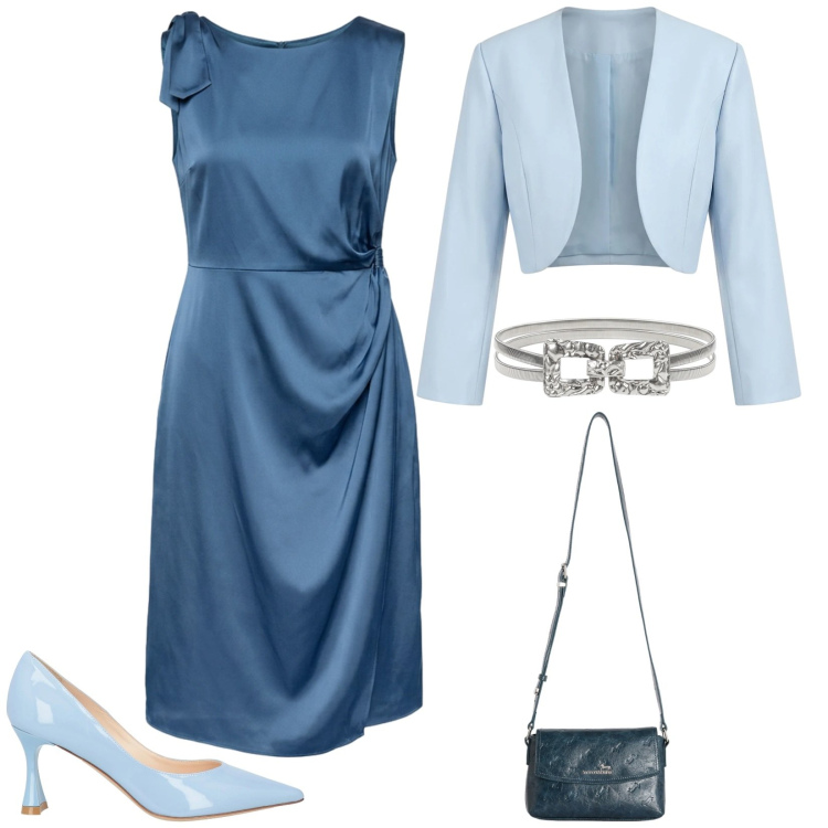 Outfit donna - Total look #2388022. Stile Bon Ton per Cerimonia. Abbinamento con décolleté, vestiti, borse a tracolla, bolero, cinture.