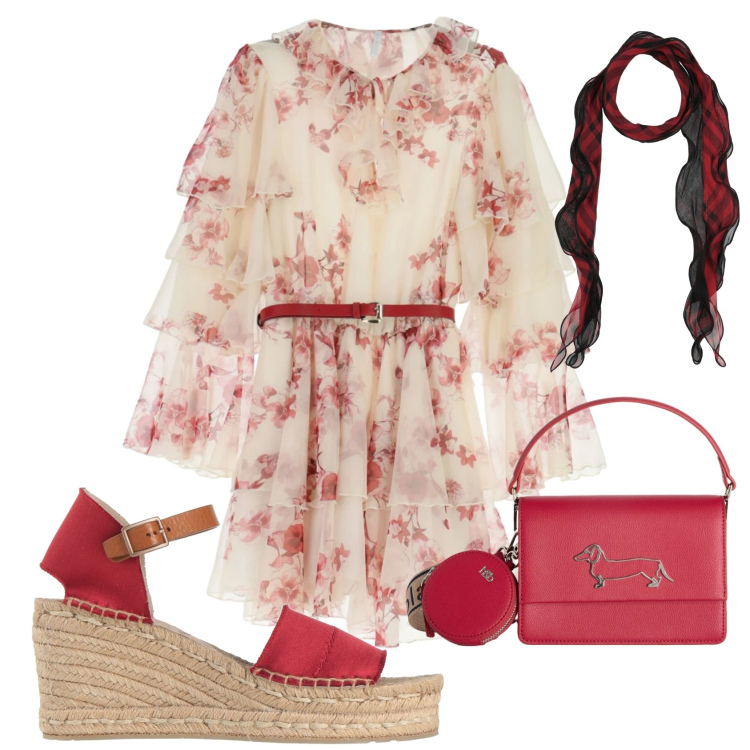 Outfit donna - Total look #2388029. Stile Romantica per Cerimonia. Abbinamento con sciarpe, espadrillas, vestiti corti, borse a tracolla.