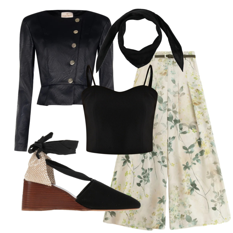 Outfit donna - Total look #2388041. Stile Romantica per Cerimonia. Abbinamento con sciarpe, décolleté, pantaloni a palazzo, top, giacche.