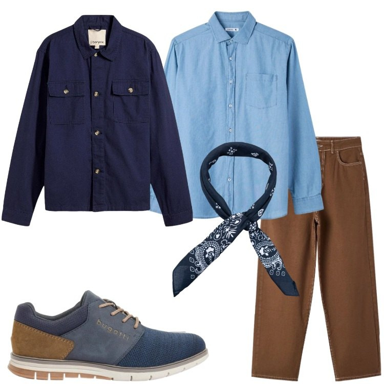 Outfit uomo - Smart casual primaverile. Stile Trendy per Serata speciale. Abbinamento con scarpe stringate, giacche, pantaloni, camicie, sciarpe e foulard.