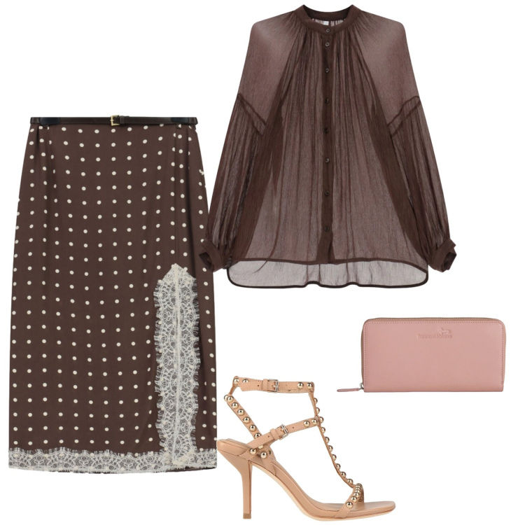 Outfit donna - Total look #2388047. Stile Chic per Serata fuori. Abbinamento con sandali in pelle, gonne lunghe, camicie, portafogli.