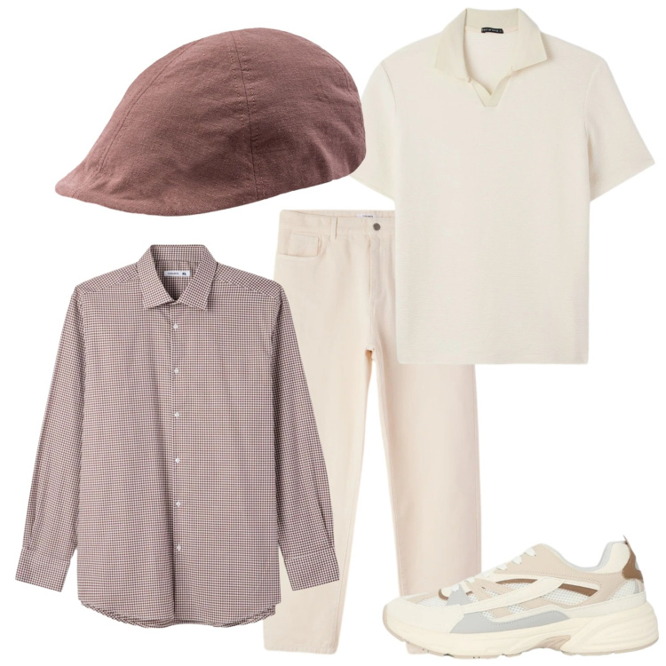 Outfit uomo - Cappello in lino. Stile Trendy per Tutti i giorni. Abbinamento con sneakers, pantaloni, camicie, polo, cappelli con visiera.