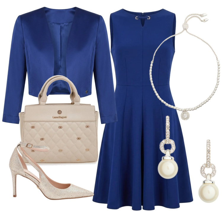 Outfit donna - Wedding vibes. Stile Bon Ton per Cerimonia. Abbinamento con décolleté, bolero, vestiti corti, braccialetti, orecchini, borse a mano.