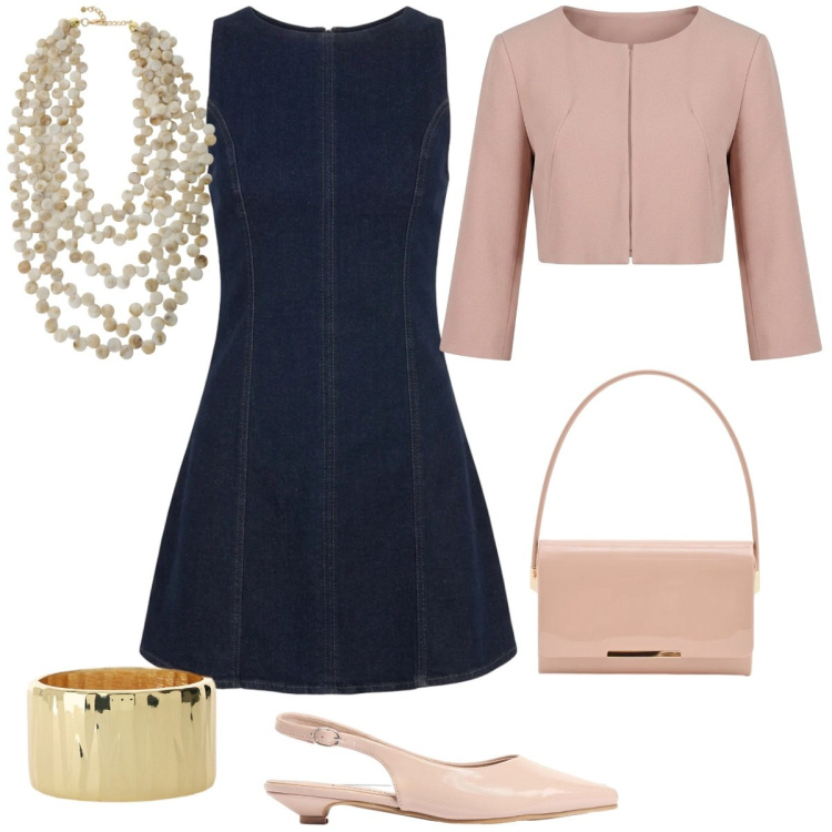 Outfit donna - Total look #2388093. Stile Chic per Serata fuori. Abbinamento con sandali, vestiti corti, collane, braccialetti, bolero, pochette.